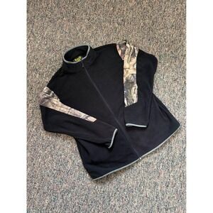 Vintage Y2K Yukon Gear Men's Fleece Jacket Black Camo Sleeve Full Zip Size L
